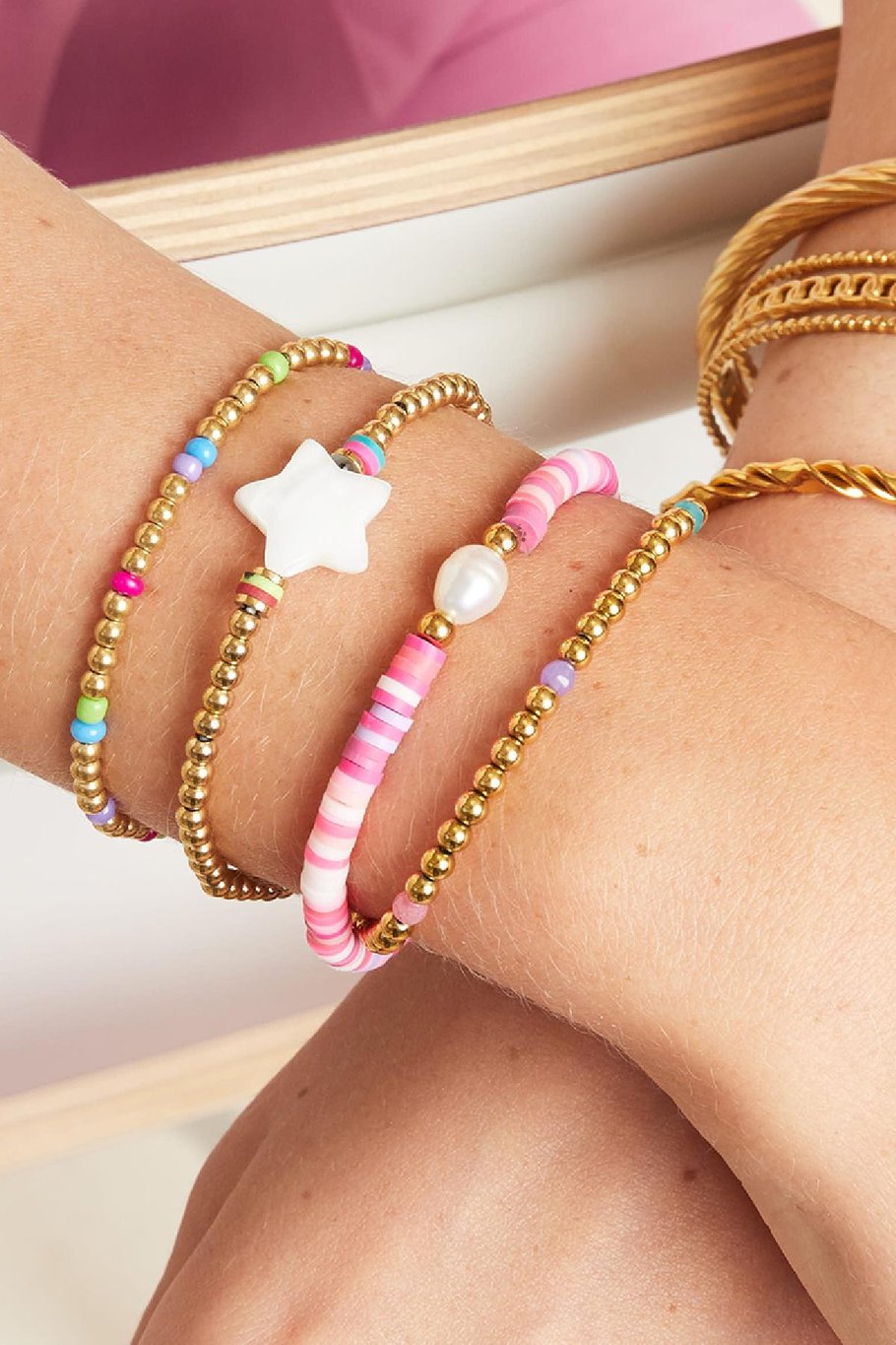 Pulsera perlas de colores - colección #summergirls Rosado polymer clay Imagen4